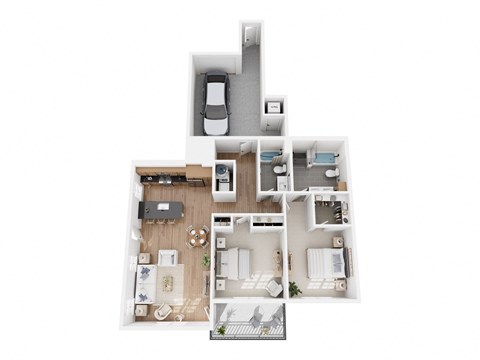 Floor plan for 2 beds, 2 baths, 1305 sqft